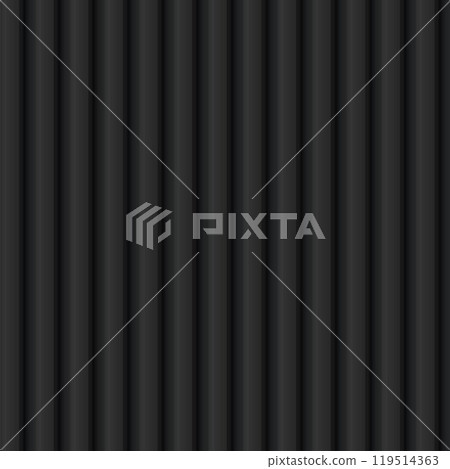 Corrugated metal profiled seamless texture vector background, black vertical tiny lines steel siding for roofing fencing 119514363