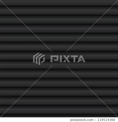 Vector illustration of corrugated metal background, black, with horizontal lines. 119514366