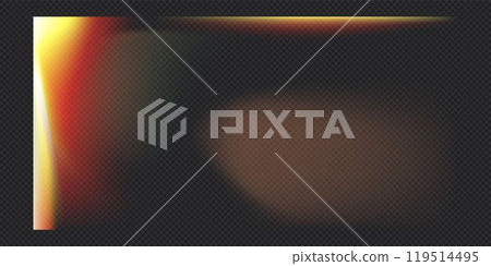 Realistic light leak overlay vector transparent background, old film flare effect, texture with orange iridescent shapes Realistic light leak overlay vector transparent background, old film flare effect, texture with orange iridescent shapes 119514495