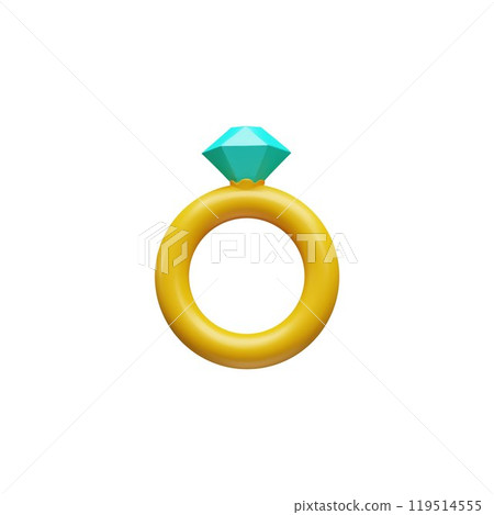 Wedding golden ring with diamond vector render illustration, 3D engagement jewelry with gemstone, love present symbol 119514555