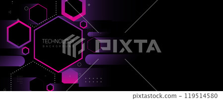 Purple hexagon style background for science and technology presentation 119514580