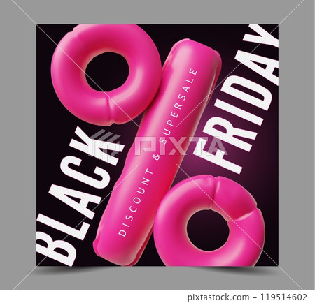 Vector 3d illustration of a poster with a percent sign, with the inscription "black friday". 119514602