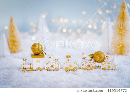 Christmas background with toy train 119514772