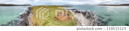 Aerial view of the Inishkeel island during a misty and hazy winter day - Portnoo, County Donegal, Ireland Aerial view of the Inishkeel island during a misty and hazy winter day - Portnoo, County Donegal, Ireland 119515123