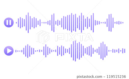 Sound wave or voice message waveform. Podcast, media record, radio signal. Decibel audio record icon isolated on white background. Equalizer line 119515236