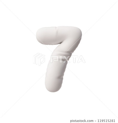 Realistic 3D volume white inflated balloon number seven, vector numeric symbol 7, typing count symbol from air balloon 119515281