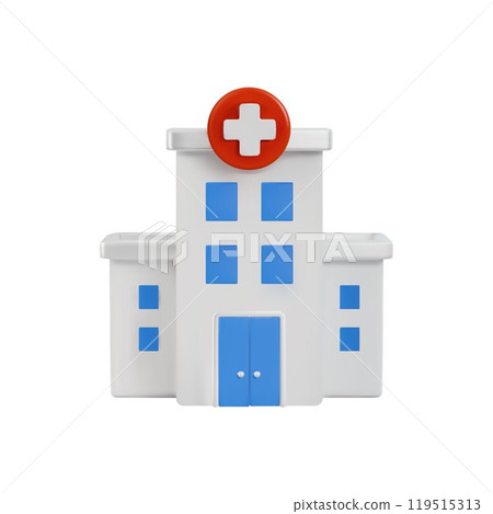 3d vector illustration of a white hospital building with a sign of the cross. 119515313