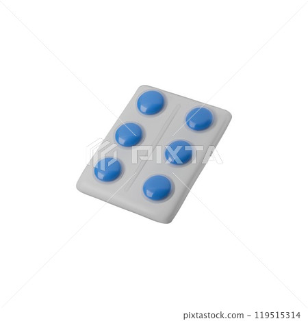 A 3d blue tablets in realistic packaging for medical use on a white background A 3d blue tablets in realistic packaging for medical use on a white background 119515314