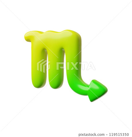 Scorpio zodiac sign 3D cartoon plastic vector icon, realistic glossy yellow green gradient horoscope symbol astrology 119515350