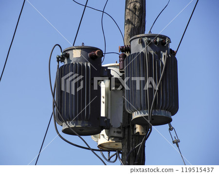 Transformer pole Electric ac cables in Long island new york 119515437
