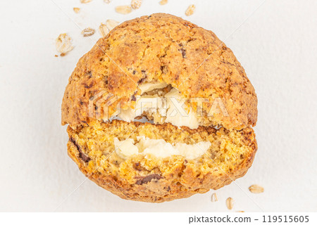 homemade oatmeal cookies filled with cheese on a light background, top view 119515605