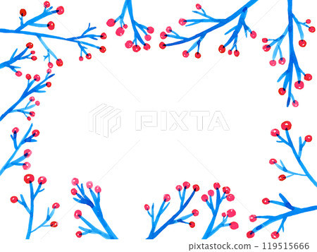 White background frame of red nuts and blue branches 119515666