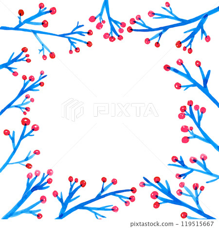紅色堅果和藍色樹枝的白色後框 119515667