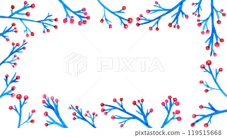 White background frame of red nuts and blue branches White background frame of red nuts and blue branches 119515668