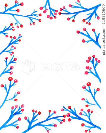 White background frame of red nuts and blue branches White background frame of red nuts and blue branches 119515669