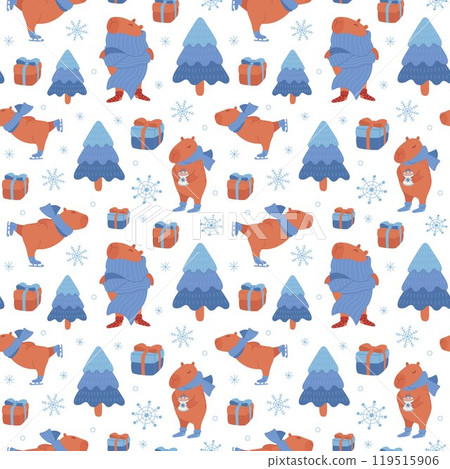Winter seamless pattern with cute capybara 119515906