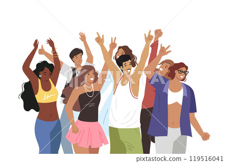 People dance at disco in nightclub or at music festival with good concert program People dance at disco in nightclub or at music festival with good concert program 119516041