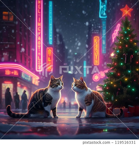 A cat gazing at the illuminations on Christmas night 2 A cat gazing at the illuminations on Christmas night 2 119516331