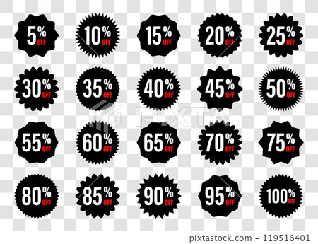 Starburst price. Set of Zigzag edge circle shapes. Flat Design elements. Modern black stickers on transparent background. Vector illustration 119516401