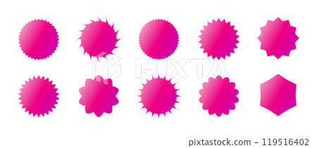 Set of starburst price in retro style on white background. Pink gradient Promotion tags collection. Trendy Vector illustration Set of starburst price in retro style on white background. Pink gradient Promotion tags collection. Trendy Vector illustration 119516402