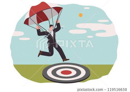 Business man achieves goal by falling on target thanks to use of parachute and career ambition 119516638