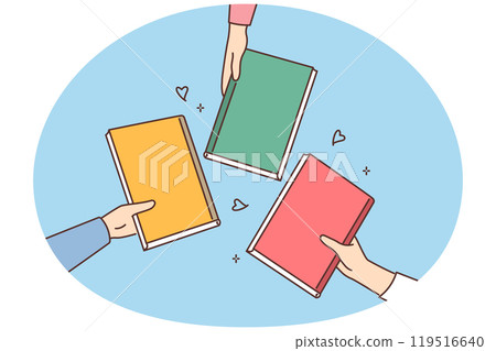 Students hold colorful notebooks in hands Students hold colorful notebooks in hands 119516640