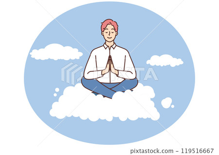 Calm businessman meditate on cloud 119516667