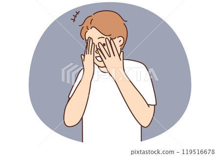 Smiling boy hide behind fingers Smiling boy hide behind fingers 119516678