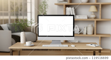 Modern Home Office with Natural Light and Minimal Design 3D Render Modern Home Office with Natural Light and Minimal Design 3D Render 119516699