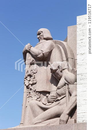 Sculpture at the bottom of the freedom monument in Riga, Latvia 119516717