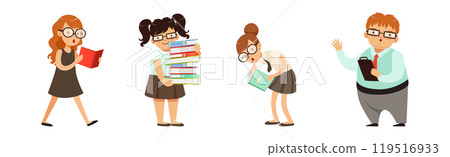 Smart Kid Nerd with Book in Glasses Vector Set Smart Kid Nerd with Book in Glasses Vector Set 119516933