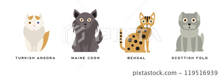 Different Cat Breed as Domestic Pet in Sitting Pose with Name Vector Set Different Cat Breed as Domestic Pet in Sitting Pose with Name Vector Set 119516939