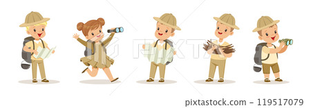 Boy and Girl Scout Character in Uniform Explore and Discover Vector Set 119517079