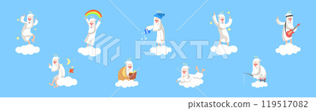 Funny Bearded God Character on Soft Cloud Vector Set 119517082