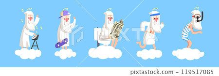 Funny Bearded God Character on Soft Cloud Vector Set Funny Bearded God Character on Soft Cloud Vector Set 119517085
