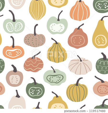 Different hand drawn pumpkins seamless pattern Different hand drawn pumpkins seamless pattern 119517480