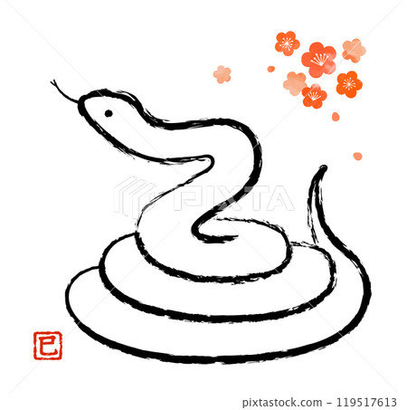Line drawing of a roosting snake with a brush texture Line drawing of a roosting snake with a brush texture 119517613