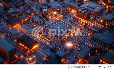 Aerial view of a computer motherboard with many lights Aerial view of a computer motherboard with many lights 119517956