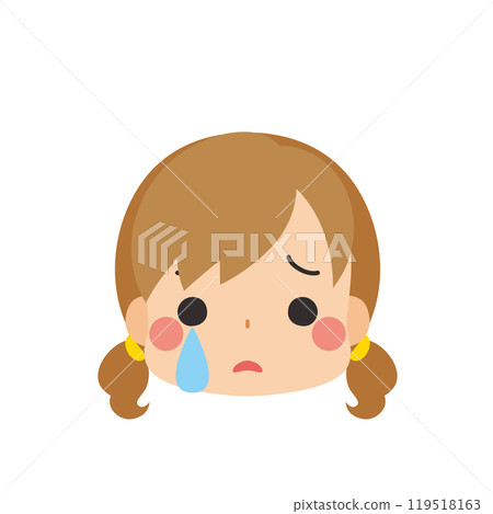 一個可愛的小女孩哭臉圖示臉部表情白色背景向量的表情符號插圖 一個可愛的小女孩哭臉圖示臉部表情白色背景向量的表情符號插圖 119518163
