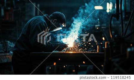Welding of metal structures by semi-automatic arc welding. MIG MAG welding method 119518245