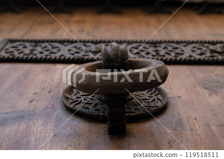 Beautiful Metal Handle On Wooden Door Beautiful Metal Handle On Wooden Door 119518511