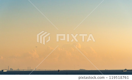 Evening view of Yokohama across Tokyo Bay 119518761