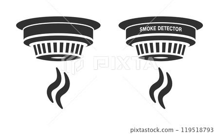 Smoke detector icon symbol. Fire alarm logo sign. Fire safety equipment. Vector illustration image. Isolated on white background. 119518793