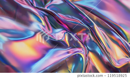 A closeup view of a vibrant and colorful, iridescent fabric A closeup view of a vibrant and colorful, iridescent fabric 119518925