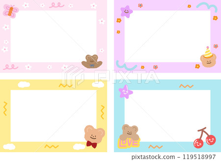 Cute pastel frame set with teddy bear, cherry, star for background, wallpaper, backdrop, polaroid frame, photo card, banner, rectangle ad template, animal print, zoo, souvenir shop, birthday card Cute pastel frame set with teddy bear, cherry, star for background, wallpaper, backdrop, polaroid frame, photo card, banner, rectangle ad template, animal print, zoo, souvenir shop, birthday card 119518997
