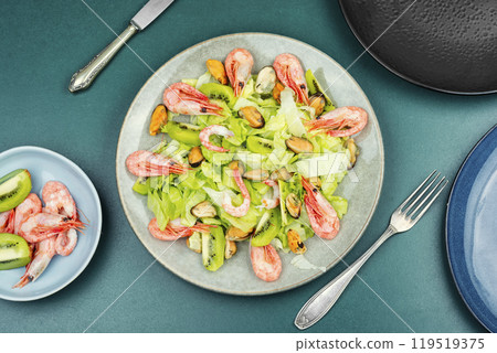 Salad with mussels and shrimps. Salad with mussels and shrimps. 119519375