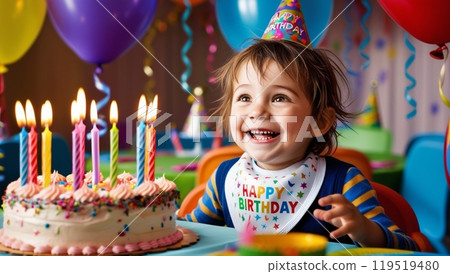 Child receiving birthday cake Child receiving birthday cake 119519480
