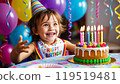 Child receiving birthday cake 119519481