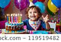 Child receiving birthday cake 119519482