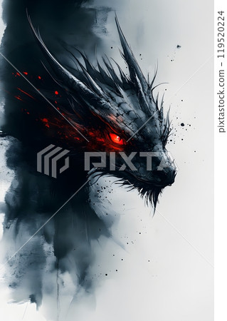 Illustration of Chinese brush painting of a dragon. Black ink lines drawn by master artist. It is a line that has weight, heaviness and lightness in art. Suitable for applying and decorating anywhere. Illustration of Chinese brush painting of a dragon. Black ink lines drawn by master artist. It is a line that has weight, heaviness and lightness in art. Suitable for applying and decorating anywhere. 119520224